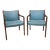 Pair Late 20th Century Gunlocke Oak and Upholstered Armchairs For Sale