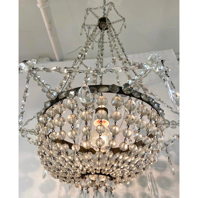 French Early 20th Century French Iron and Crystal Chandelier For Sale - Image 3 of 12