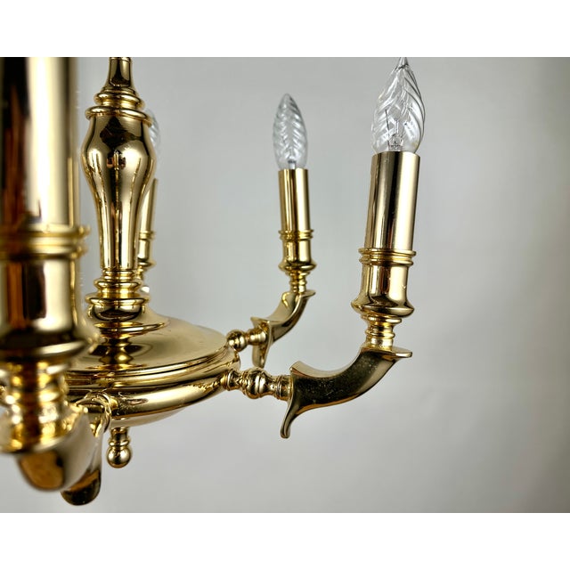 Vintage Spanish 4 & 6 Light Golden Brass Chandeliers from Saeval, Set of 2 For Sale - Image 4 of 10