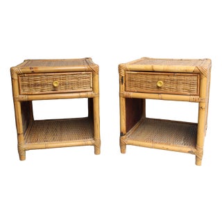 Bamboo Cube Nightstands with Drawers and Shelves, 1960, Set of 2 For Sale
