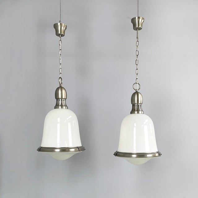 Mid-Century Modern Italian Opaline Glass and Metal Pendants, 1960s, Set of 2 For Sale - Image 15 of 15
