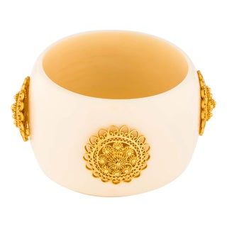 Modern Mallarino Coco Attributed Cuff Sterling Silver 18k Gold Plated Vermeil Gilt Resin Bangle Not Signed For Sale
