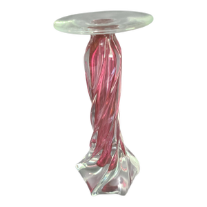Late 20th Century Italian Art Glass Pink Cranberry & Clear Candle Pedestal Stand