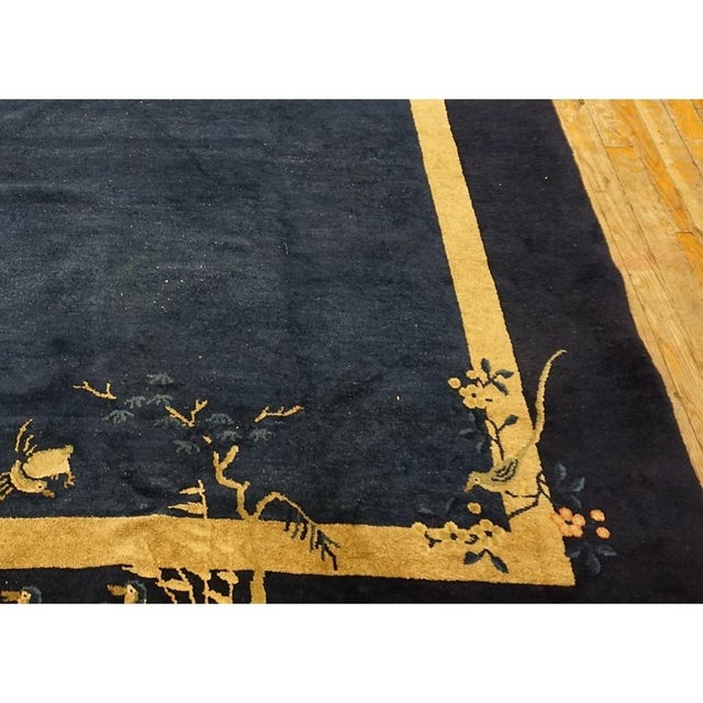 1920s Navy Blue Solid Birds Deco Antique Chinese Peking Hallway Runner Rug For Sale - Image 10 of 10