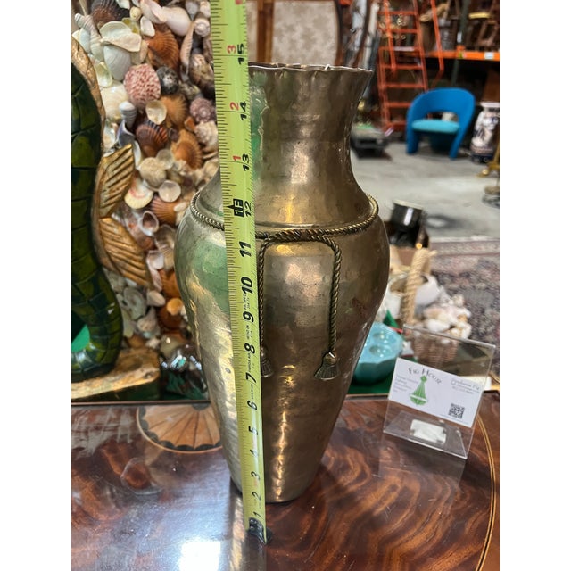 Large Vintage Brass Vase With Rope and Tassel Details For Sale - Image 10 of 10