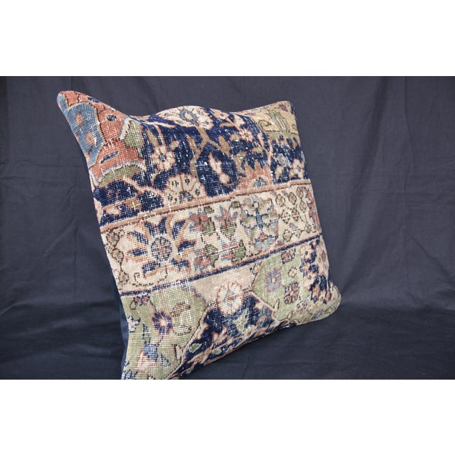 Tribal Handwoven Navy Blue& Green Tone Rug Pillow Case -20'' X 20'' For Sale - Image 3 of 13