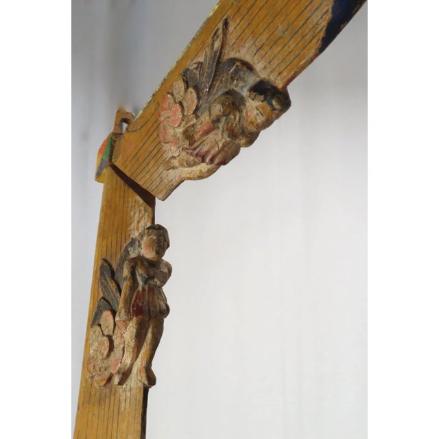Wood Antique Carved Hand Painted Wood Italian Sicillian Donkey Cart Fragment Repurposed Plant Hanger For Sale - Image 7 of 13