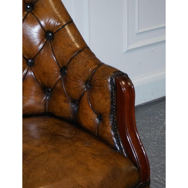 Animal Skin Antique Chesterfield Georgian Style Desk Chair in Hand Dyed Leather For Sale - Image 7 of 16