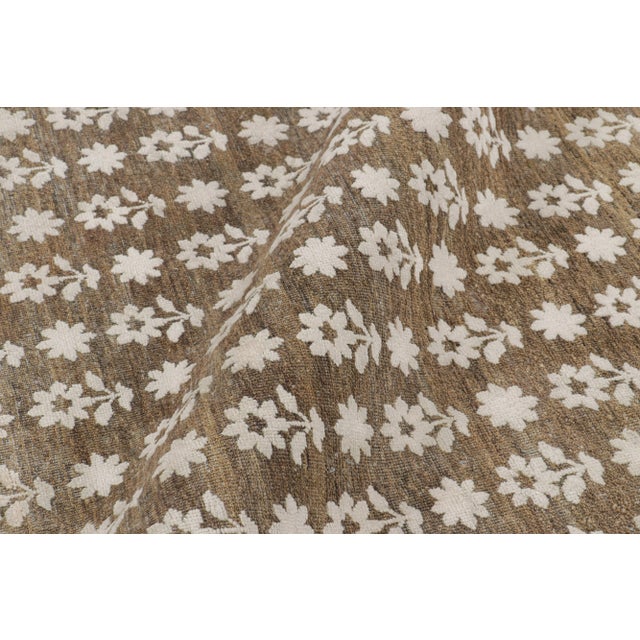 Contemporary Rug & Kilim’s Modern Block Print Rug in Brown with White Floral Patterns - 12x15 For Sale - Image 3 of 7