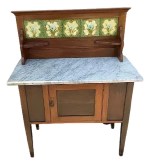 Antique Vanity Cabinet With Marble Top and Decorative Tiles