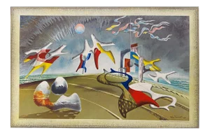 1947 Abstract Offset Lithograph Biomorphic Signed in Print After John Tunnard