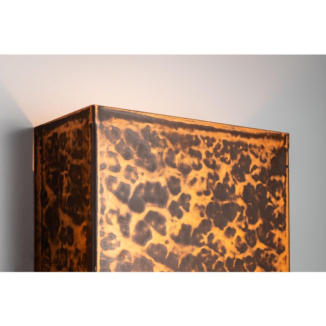 Metal Square Textured Brass Wall Lamps, 1970s, Set of 2 For Sale - Image 7 of 12
