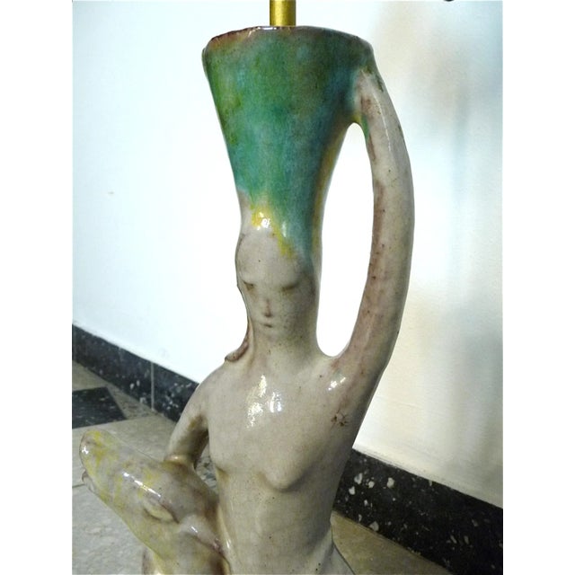 1920s Vintage German Glazed Ceramic & Brass Figurine Lamp, 1920s For Sale - Image 5 of 18