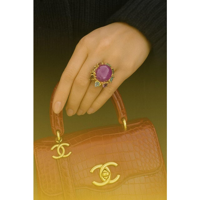 Bochic "Orient" Vintage Natural Ruby & Multi Tourmalines Ring Set In 18K Gold & For Sale - Image 13 of 18