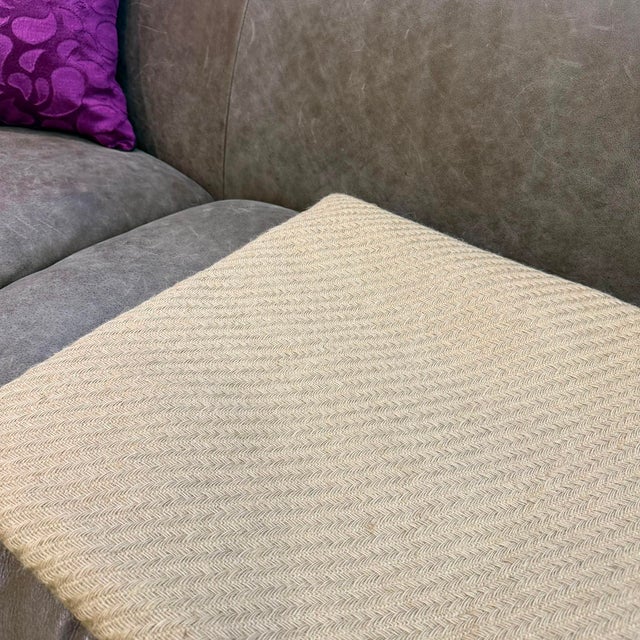 Beige Linen Herringbone Minimalist Cushion Cover For Sale - Image 8 of 12