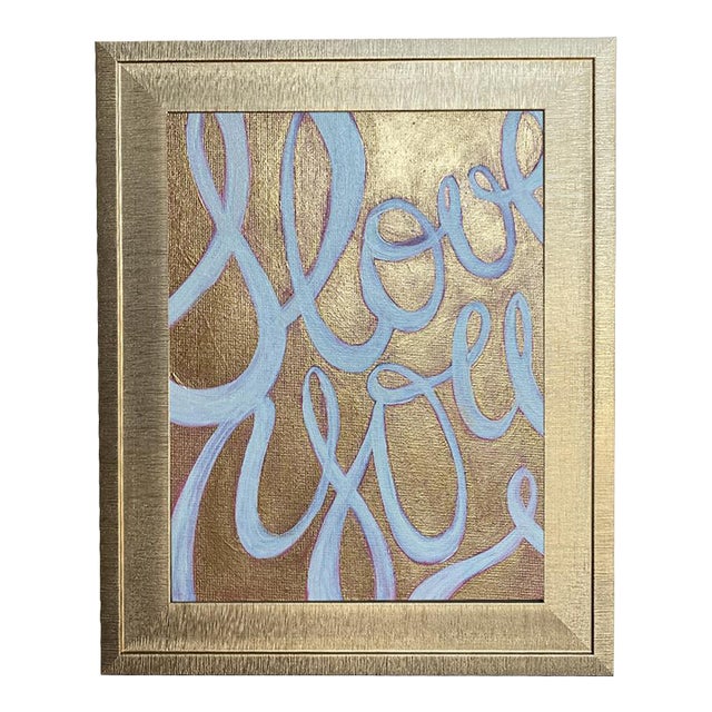 I Love You Calligraphy Painting – Original Romantic Gold Wall Art Hand Painted Love Script Art – Framed Canvas Artwork by Tatiana Duperault For Sale