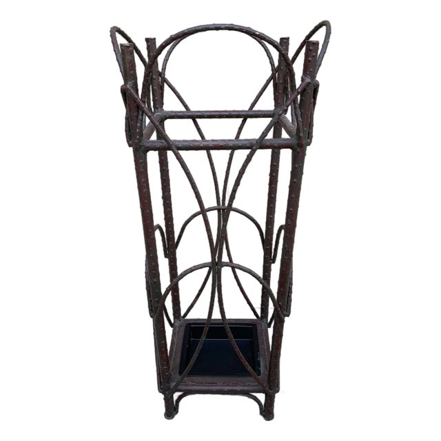 Early 20th Century Rustic Trompe l'Oeil Faux Twig Iron Umbrella Stand For Sale