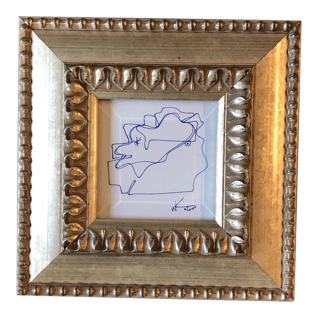 1980’s Original Wayne Cunningham Small Abstract Ink Drawing Tabletop Frame Signed For Sale