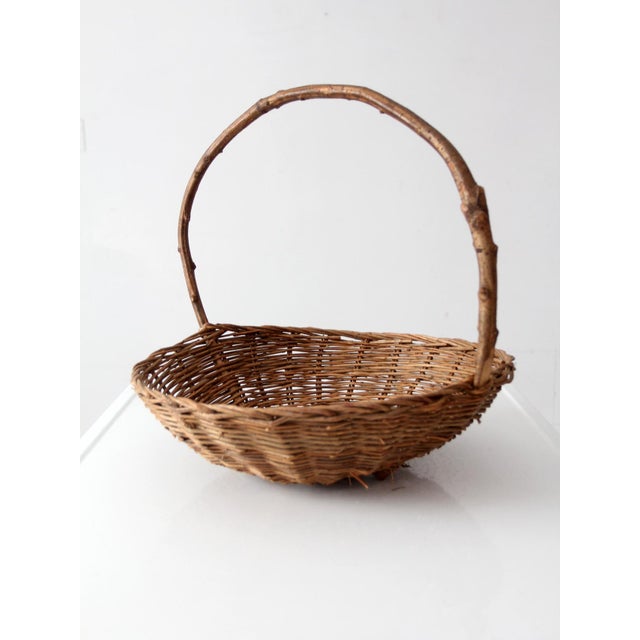 Antique Willow Gathering Basket With Branch Handle For Sale - Image 14 of 14