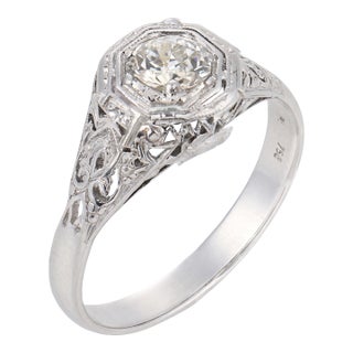 1950s Gia 3.12 Carat Old European Cut Diamond Platinum Engagement Ring, Size 7.75 For Sale