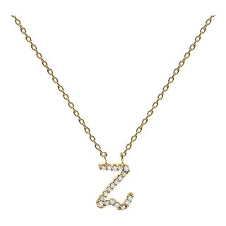 10K Yellow Gold Diamond Accent "Z" Initial Script Style Pendant Necklace For Sale