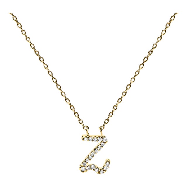 10K Yellow Gold Diamond Accent "Z" Initial Script Style Pendant Necklace For Sale