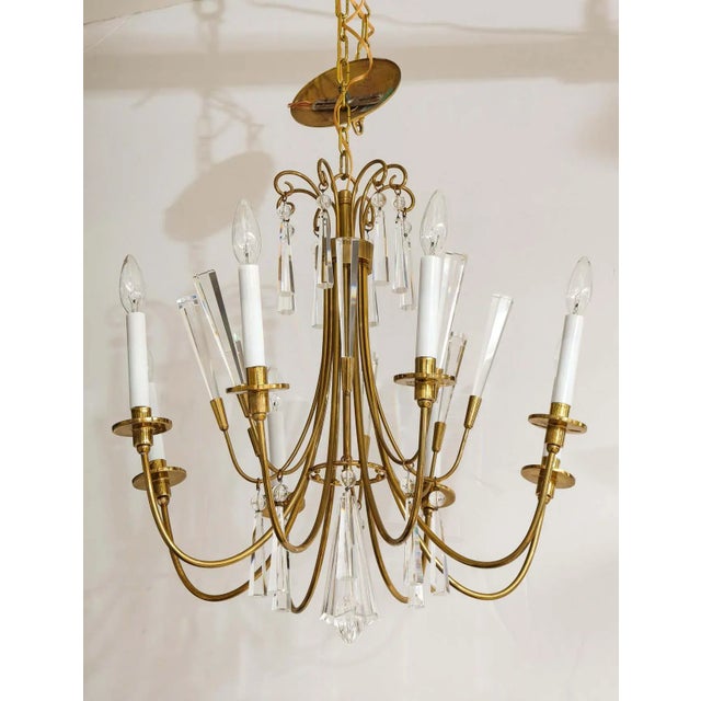 Metal 1960's Tommi Parzinger Style Brass and Crystal Chandelier For Sale - Image 7 of 13