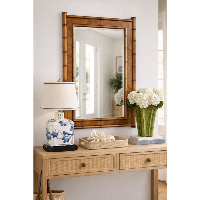 Vintage Blue & White Chinoiserie Porcelain Table Lamp – Hand-Painted Bird Motif – Oval Shade Coastal Regency (Sku 270) For Sale - Image 4 of 7