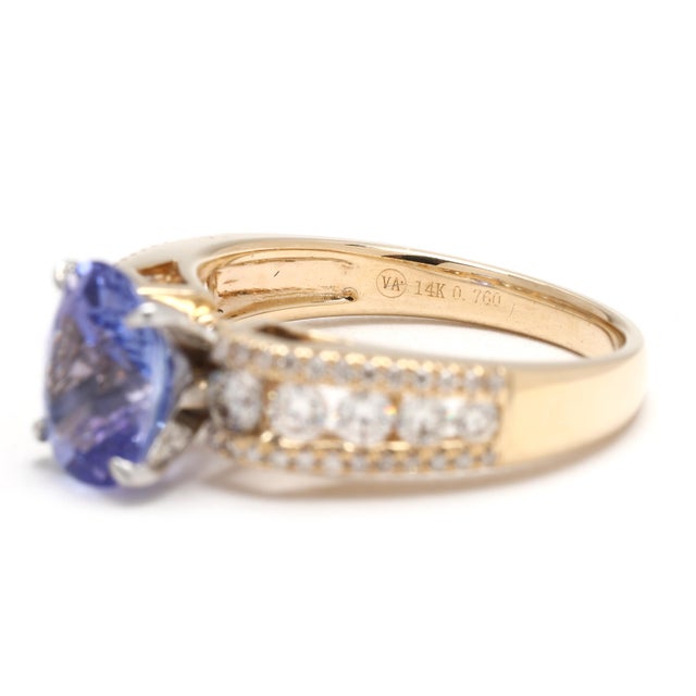 Early 21st Century 2.46ctw Diamond and Tanzanite Engagement Ring, 14k Yellow White Gold,Ring Size 7 For Sale - Image 5 of 6