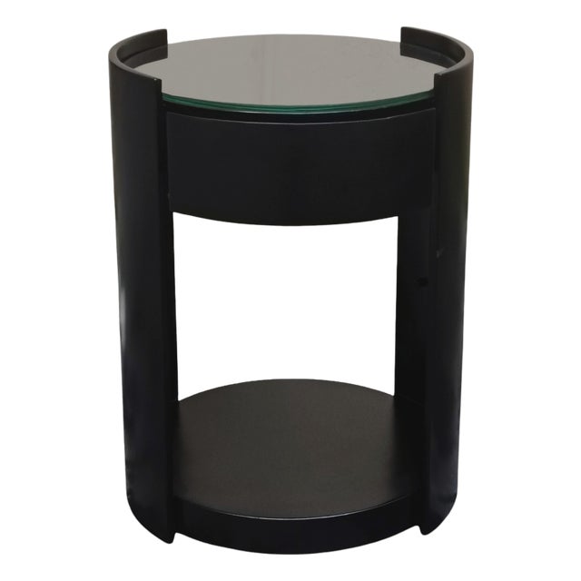 Cylindrical Wooden Nightstand with Wheels and Drawer, Italy, 1970s For Sale