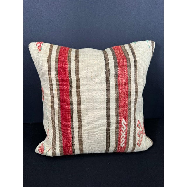 Turkish Hemp Pillow Cushion Natural Beige Red Pillow Cushion Cover 20x20 For Sale - Image 4 of 4