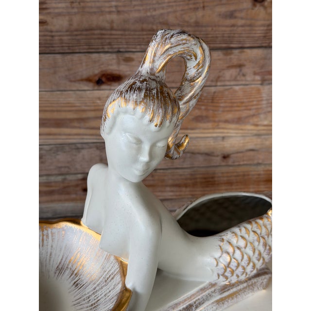 Eggshell Large Mid-Century Haege Pottery Mermaid Planter With Shell Dish For Sale - Image 8 of 12