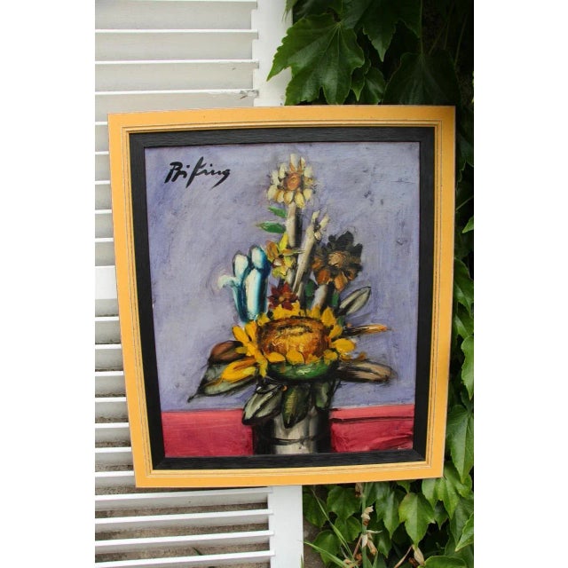Franz Priking, Bouquet of Sunflowers, 1970s, Oil on Canvas, Framed For Sale - Image 8 of 8