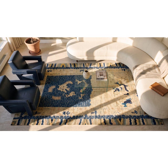 1900s Beige Background Dragon Geometric Pattern Antique Chinese Peking Rug For Sale - Image 14 of 14