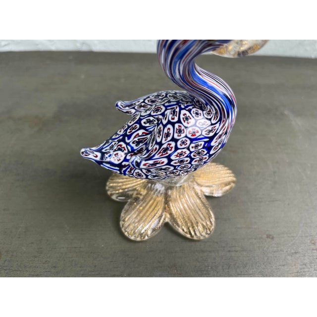 1980s Vintage Murano Millefiori Art Glass Swan Sculpture With Aventurine Base For Sale - Image 5 of 10