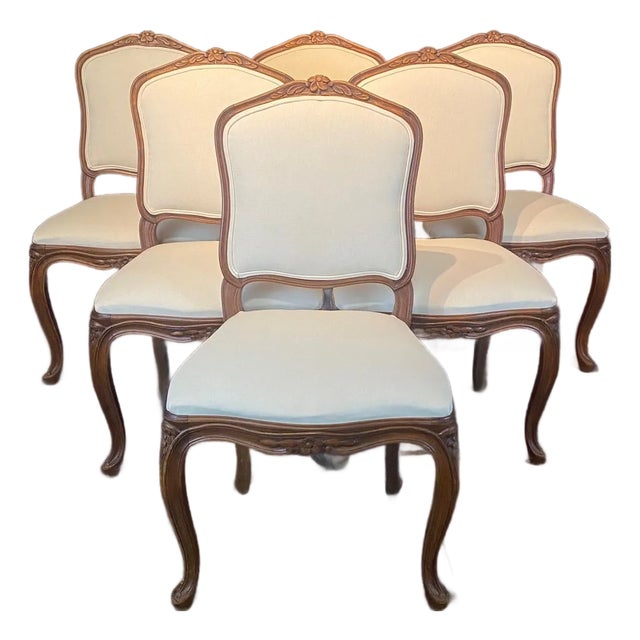 Antique French Louis XV Dining Chairs With New Upholstery -Set of 6 For Sale