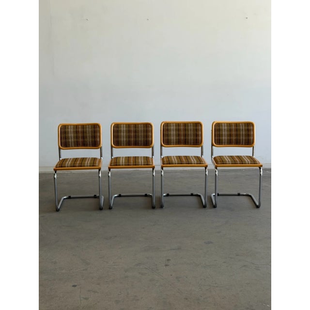 1970s Chrome & Plaid "Cesca" Style Cantilever Chairs - Set of 4 For Sale - Image 4 of 10