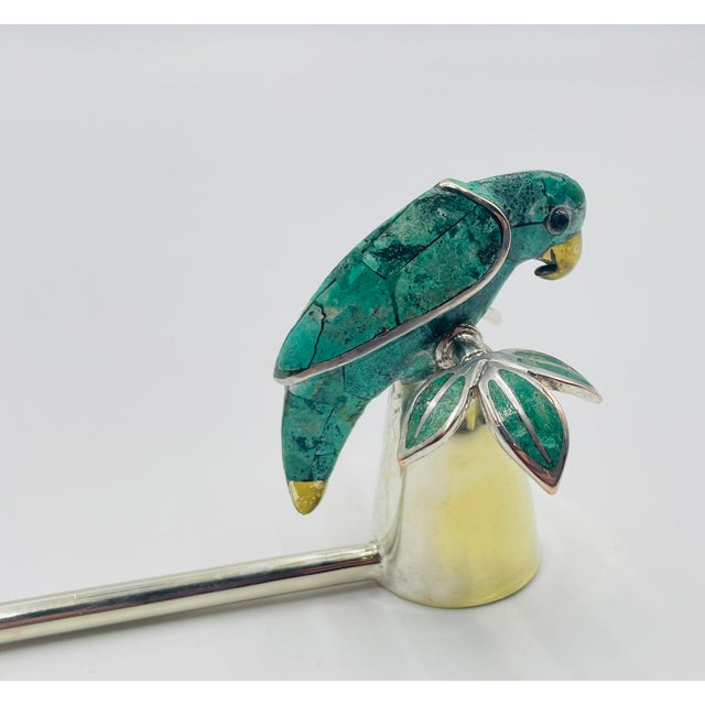 1980s Emilia Castillo Parrot Candle Snuffer With Malachite Inlay, Taxco Mexican Modern For Sale - Image 13 of 17