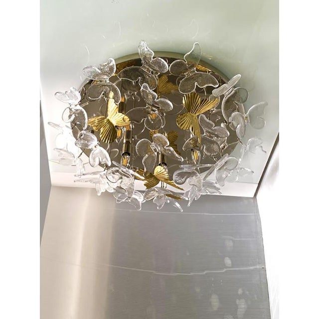 Brass and Murano Glass Butterfly Flush-Mount by Simoeng For Sale - Image 9 of 12