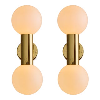 Pair of 1970s Motoko Ishii Opaline Glass Double Sconces for Staff Leuchten For Sale