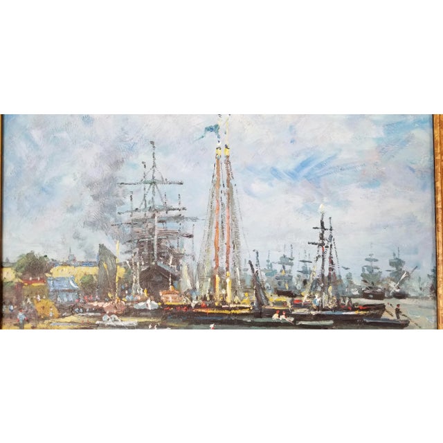 David Kessler Harbor Scene Seascape Oil on Canvas Painting For Sale In Miami - Image 6 of 11