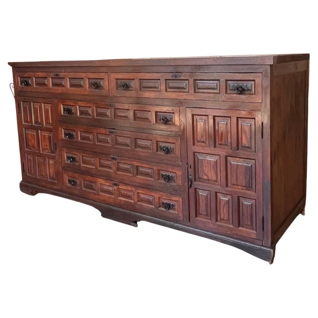 Large 20th Church Spanish Baroque Carved Walnut Tuscan Credenza or Buffet For Sale - Image 15 of 18