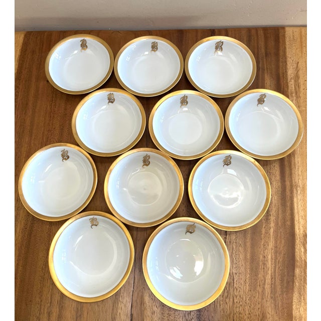 Stunning ROSENTHAL Germany set of 12 small bowls Handpainted 24K gold “B” initial on each with trim No chips or cracks -...