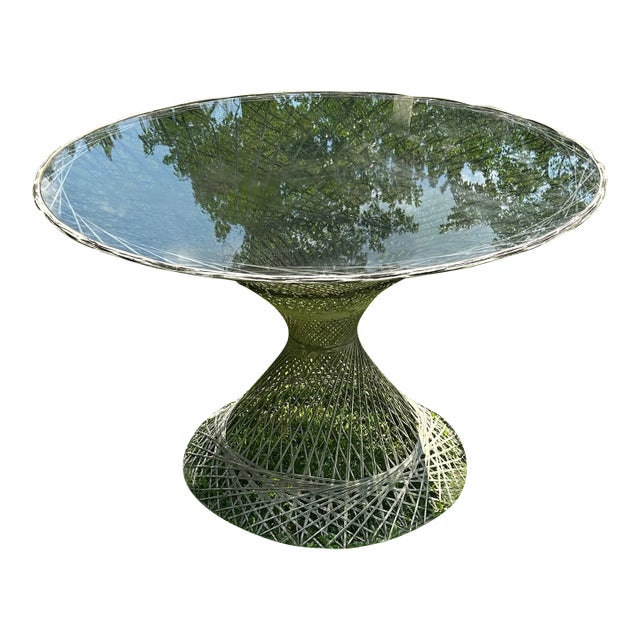 Vintage Glass Top Fiberglass Patio Table For Sale