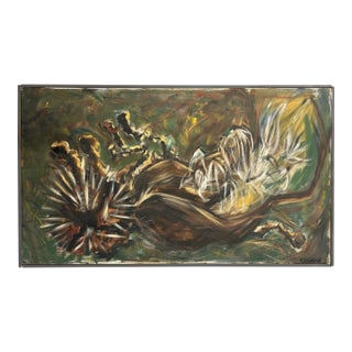 Mid-Century Modern Abstract Botanical Oil on Canvas Painting by Heston For Sale