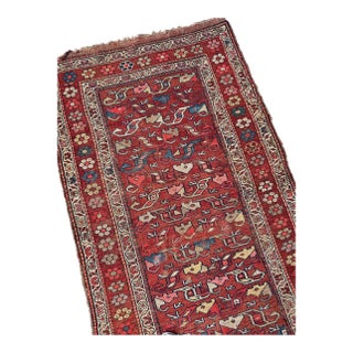 Antique Kurdish with Flower Border Variations of Reds Rug 3.9 x 5.10 For Sale