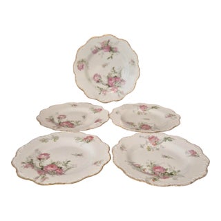 Vintage Hand-Painted Limoges France Floral Porcelain Plates – Set of 5 For Sale