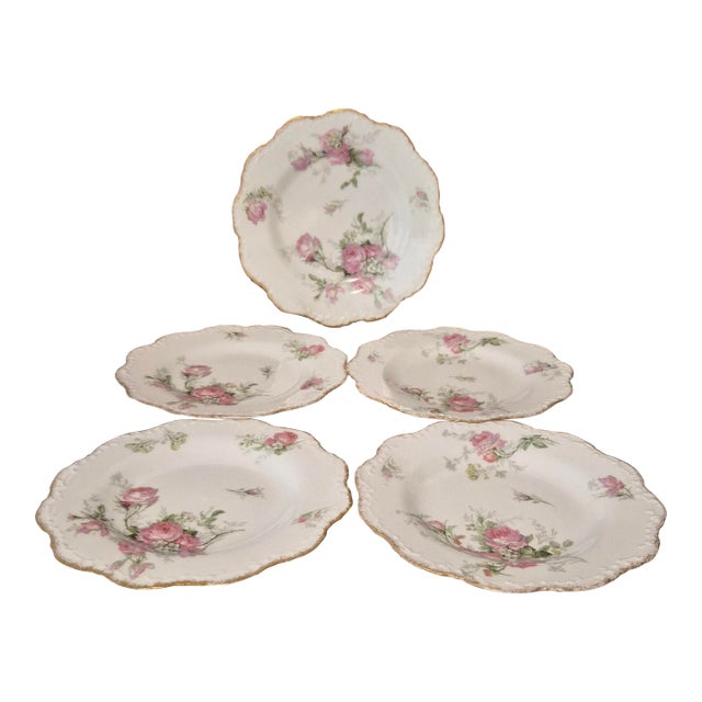 Vintage Hand-Painted Limoges France Floral Porcelain Plates – Set of 5 For Sale