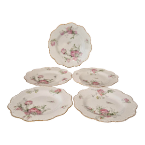 Vintage Hand-Painted Limoges France Floral Porcelain Plates – Set of 5