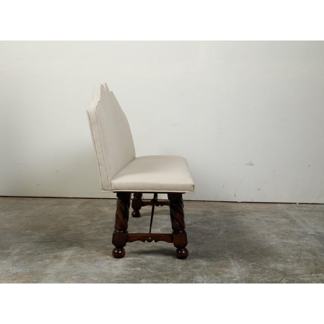 Italian 19th Century Walnut Upholstered Bench with Twisted Base, Iron Stretcher For Sale In Atlanta - Image 6 of 8
